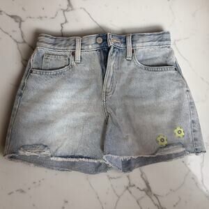 Old Navy Girls 14 High Rise Light Wash Denim Shorts Distressed Floral Hem